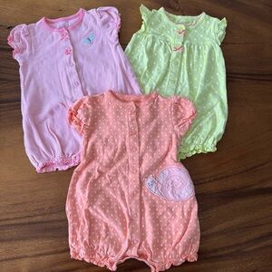 Simple Baby Rompers Bundle 100% Cotton Pink Coral Green 12M
